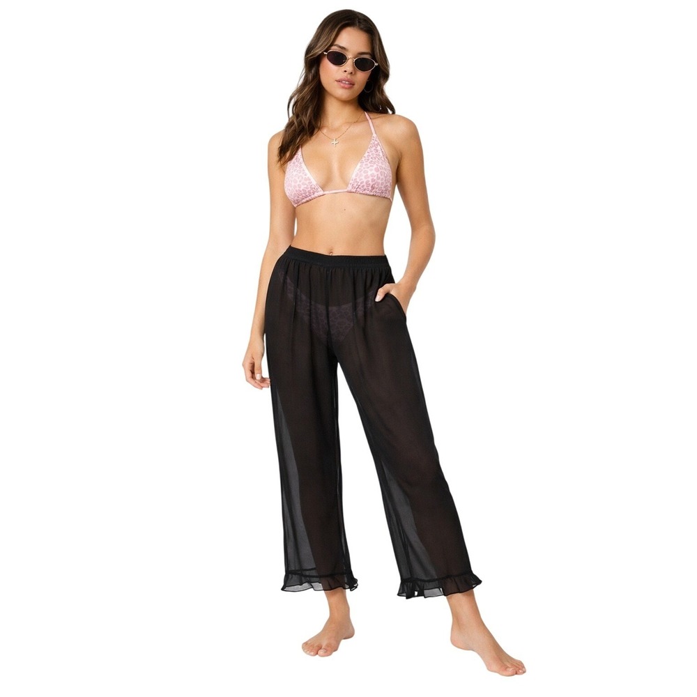 VINTAGE Victoria's Secret Sheer Ruffle Hem Pants in Black Y2K 2003 coquette‎ S